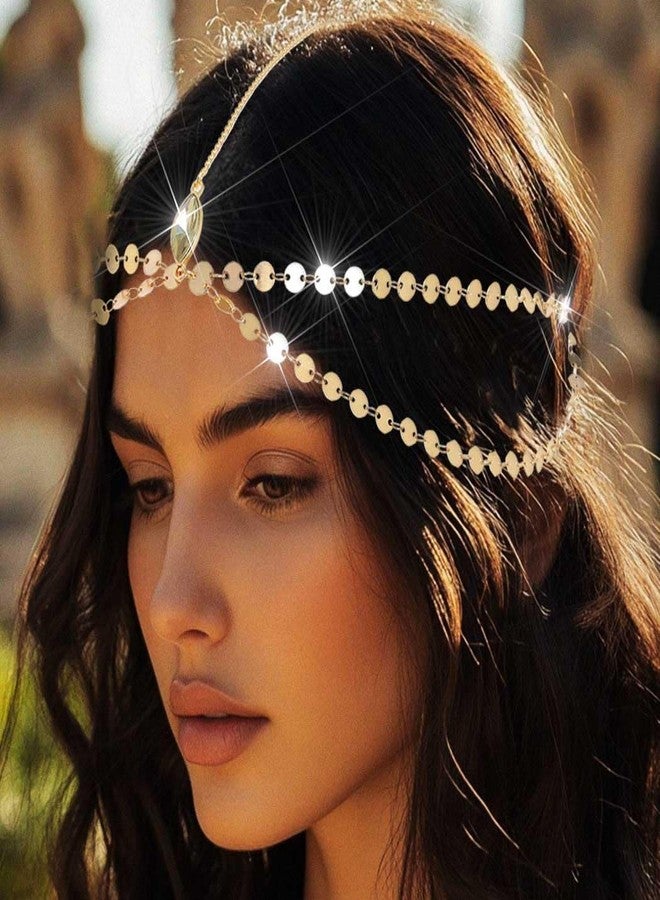 يان سلسلة رأس بوهيمية مزينة بالترتر من يان، قطع رأس ذهبية، غطاء رأس إلهي للنساء (ذهبي، مقاس واحد) - Image 4